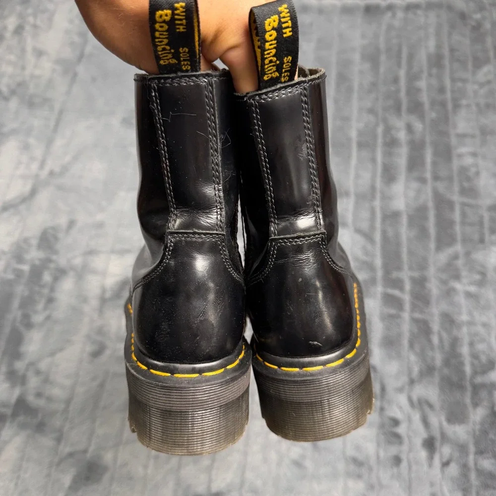Dr. Martens Jadon Platform Boots Mens 6 Black Polished Leather 8-Eye Side Zip